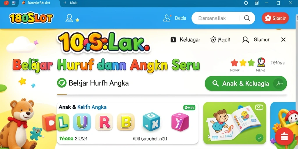 Antarmuka aplikasi 180SLOT yang menarik untuk belajar huruf dan angka.