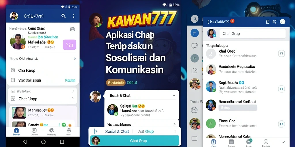 Antarmuka utama KAWAN777 menampilkan fitur Chat Grup yang dinamis.