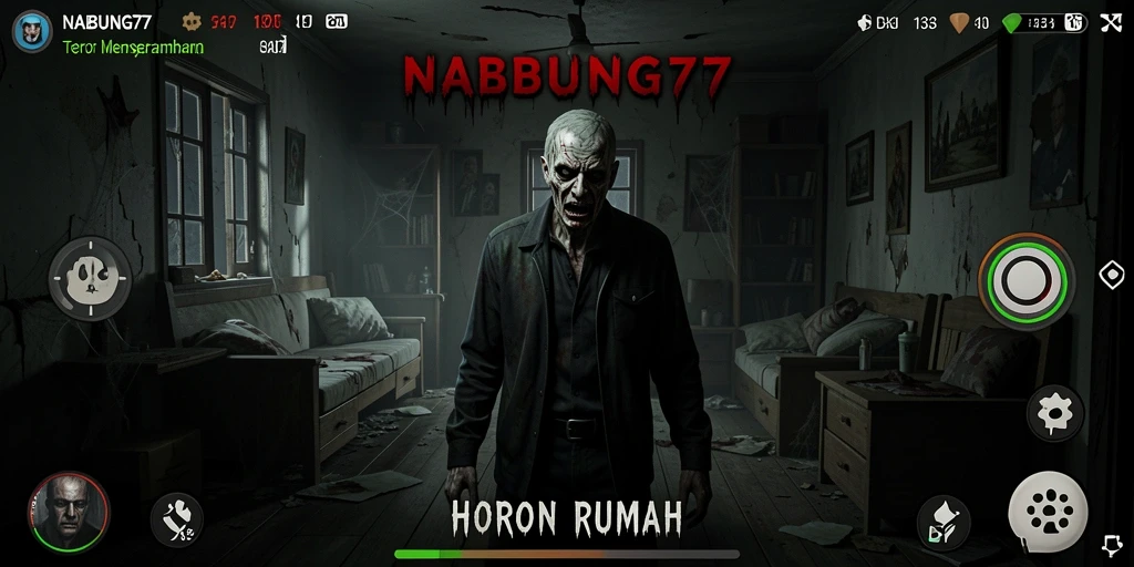 Antarmuka game NABUNG77 yang menakutkan dan menyeramkan.