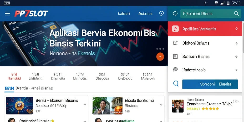 Tampilan antarmuka aplikasi PP7SLOT dengan berita ekonomi terkini.
