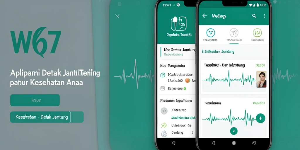 Tampilan antarmuka aplikasi W67 dengan grafik detak jantung.